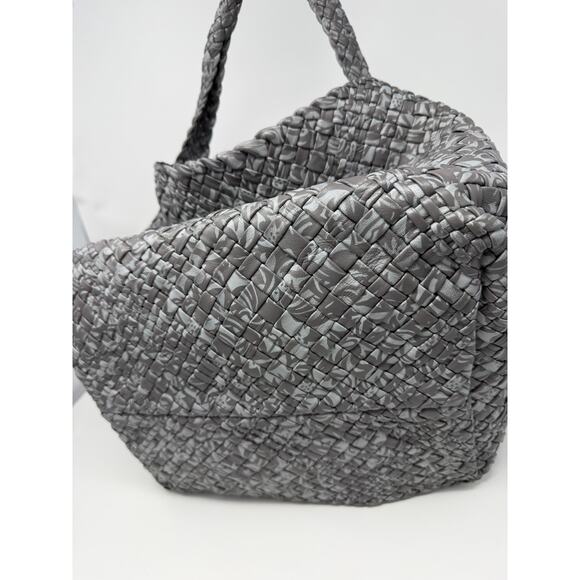 Falor Italia Leather Handwoven Italian Large Tote Shoulder Bag Gray Speck Braid - Picture 7 of 9